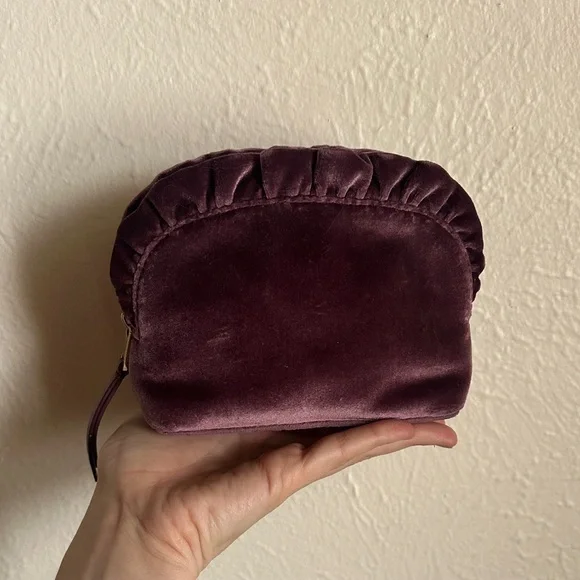kate spade velvet cosmetic pouch in plum - Picture 2 of 3